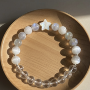 Healing Bracelet for Energy Shielding & Spiritual Clarity- Natural Silver & Golden Obsidian, Clear Quartz, Blue Moonstone & Selenite - 8mm