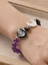 Eclipse of the Heart" Amethyst & Silver Obsidian Bracelet - Natural Healing Crystals with White Shell Moon & Black Shell Heart - 8mm Protection Jewelry